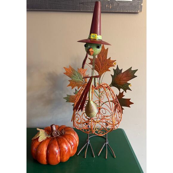 Fall Decor Wobble Spring Neck Metal Turkey and Ceramic Pumpkin - Picture 8 of 8